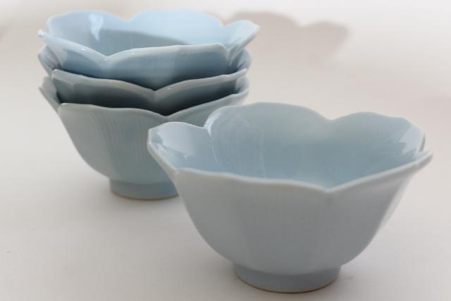blue porcelain lotus flower rice bowls, vintage china dishes made in Japan