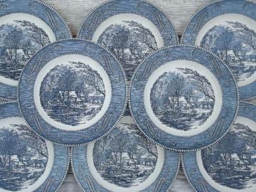 blue & white Currier & Ives grist mill dinner plates vintage Royal china 