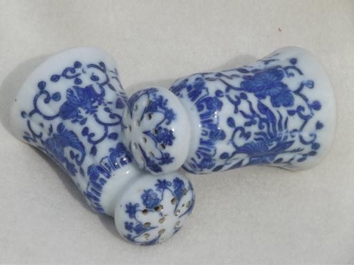 blue & white Phoenixware china salt and pepper shakers, vintage Japan 