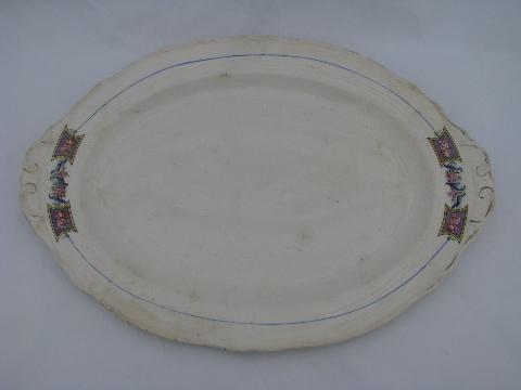 bluebird china, shabby antique vintage serving platter w/ blue birds