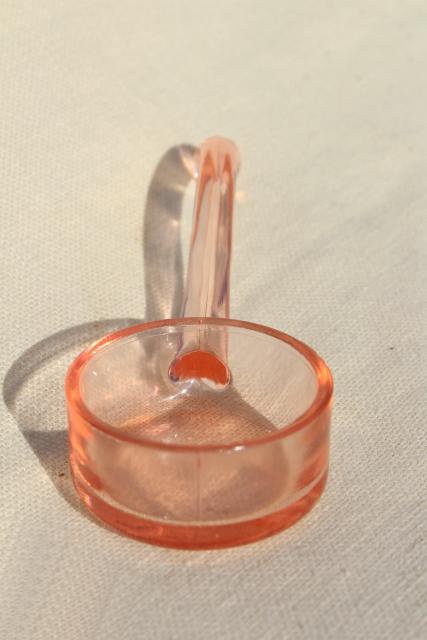 blush pink depression glass sauce ladle, vintage elegant glass mayonnaise bowl spoon