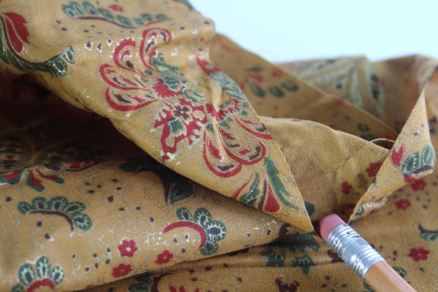 bohemian style vintage fabric, deep mustard yellow & red paisley w/ metallic gold accents