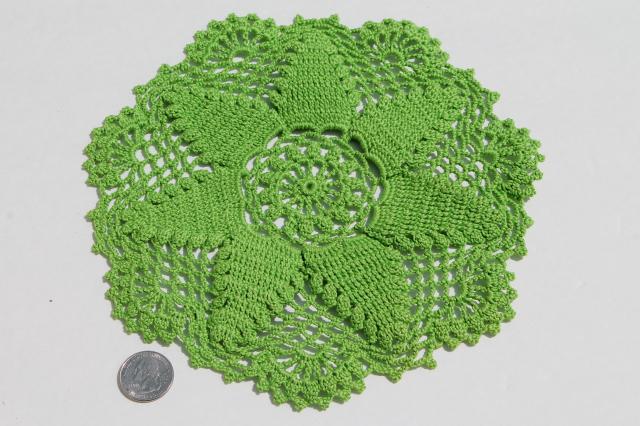 bohemian vintage crochet lace doilies, funky retro colored thread crocheted doily lot