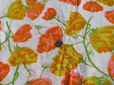 bold California poppies floral print, 60s vintage cotton jersey knit fabric