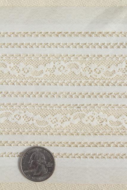 bolts of antique vintage wide lace insertion, white cotton batiste french alencon lace