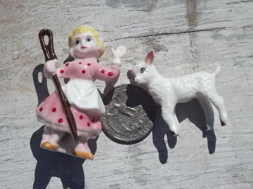 bone china miniatures Little Bo Peep and sheep, vintage Japan figurines