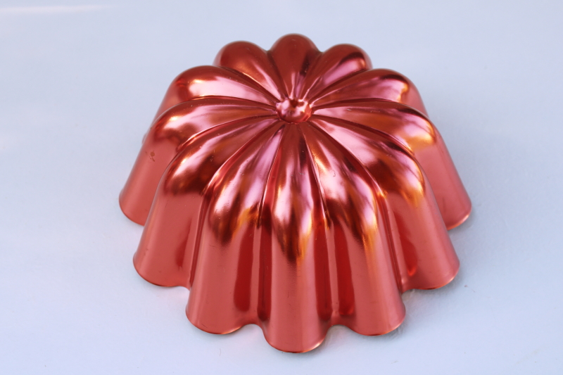 bright copper red color aluminum fluted shape jello mold pan mid century vintage