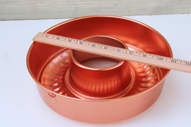 bright copper red color vintage aluminum large ring molds, jello mold pair of matching pans