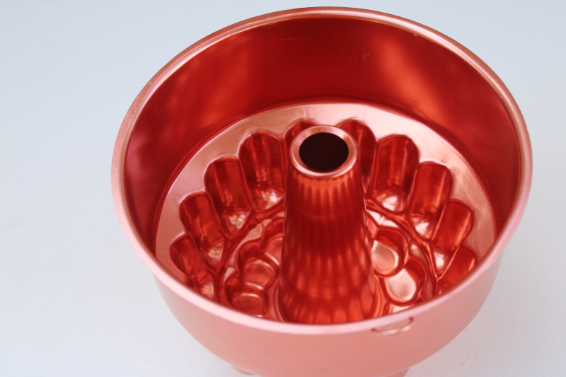 bright copper red color vintage aluminum mold, tiered ladyfinger shape jello mold pan