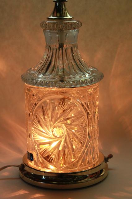 brilliant cut glass table lamp, vintage crystal clear lead crystal label