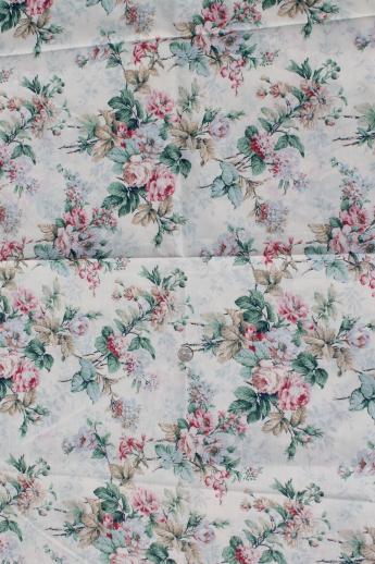 cabbage roses & rose floral print vintage fabric lot, cotton decorator prints