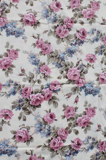 cabbage roses & rose floral print vintage fabric lot, cotton decorator prints