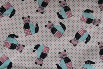 calico cats on pindots print cotton fabric, 80s vintage primitive style country kitties