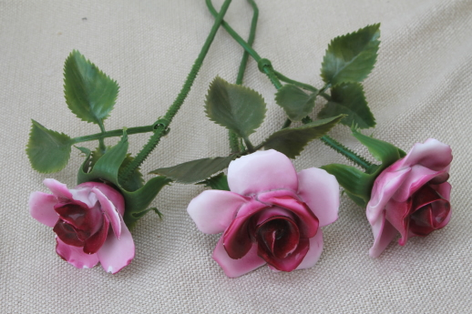 capodimonte style vintage china flowers, long stemmed rose sweetheart roses