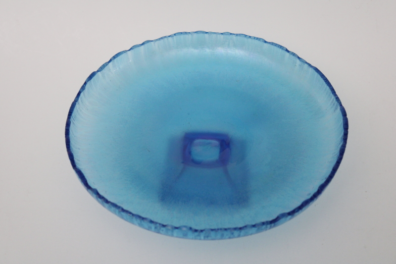 celeste blue iridescent stretch glass, vintage Northwood glass square footed compote bowl