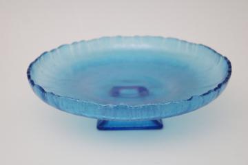 celeste blue iridescent stretch glass, vintage Northwood glass square footed compote bowl