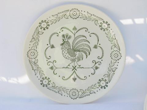 chanticleer rooster in green, vintage Cock of the Walk china dinnerware
