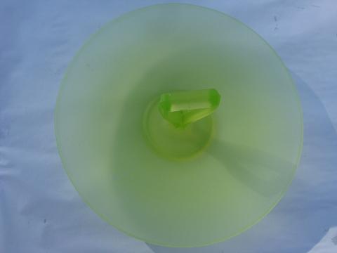 chartreuse vaseline yellow / green glass, vintage sandwich plate, tray w/ center handle