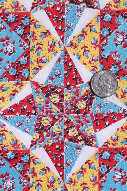 cheater patchwork quilt print cotton fabric, vintage quilting material