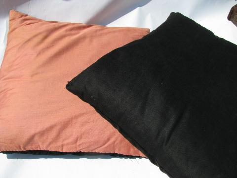 chenille embroidery on velvet, vintage boudoir pillows lot, down & cotton filled
