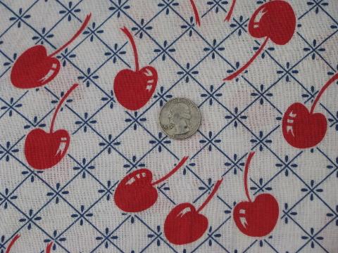 cherry bunch red cherries print vintage 1940s cotton feed sack fabric