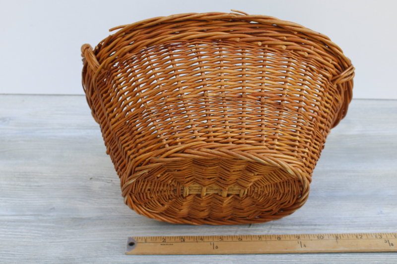 childs size vintage wicker laundry basket, rustic farmhouse style gathering basket