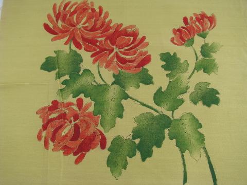 chinese chrysanthemums, vintage cotton pillow top for tinted embroidery