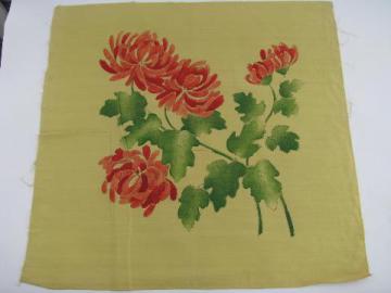 chinese chrysanthemums, vintage cotton pillow top for tinted embroidery