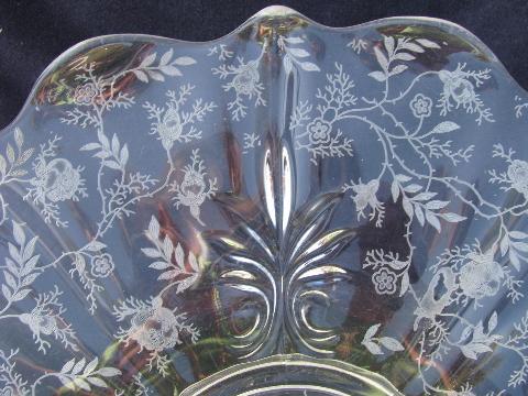 chintz floral etch, vintage Fostoria Baroque torte cake plate