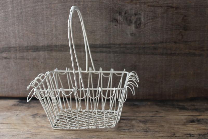 chippy white vintage wire basket, mini wirework basket rustic farmhouse decor