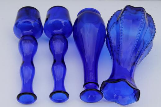 cobalt blue glass vases lot, collection of vintage blue glass bud vases