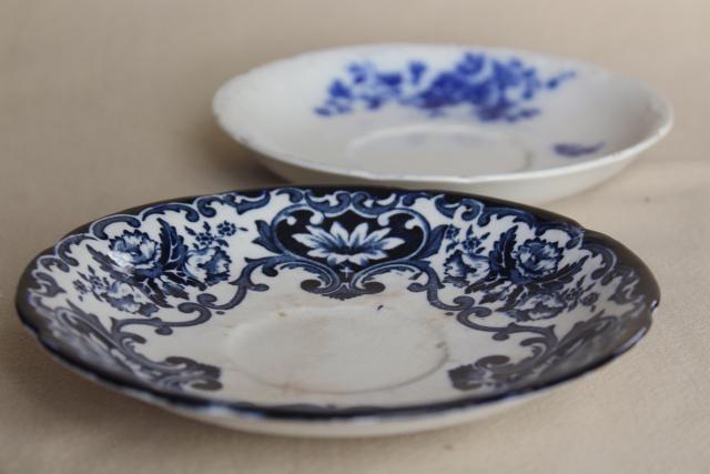 collection antique flow blue china, 12 small plates saucers vintage Staffordshire England