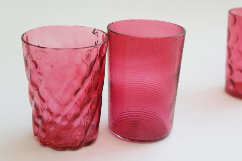 collection of antique & vintage cranberry glass tumblers, amberina shaded glass