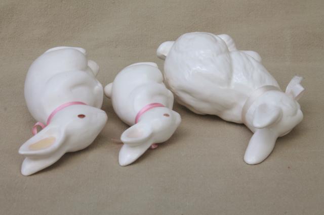 collection of china bunny rabbit figurines, family of little white bunnies & Dept. 56 Easter decorations