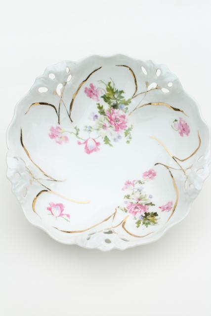 collection of mismatched antique china serving bowls w/ hand painted roses florals