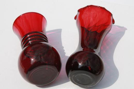 collection of vintage Anchor Hocking royal ruby red glass vases