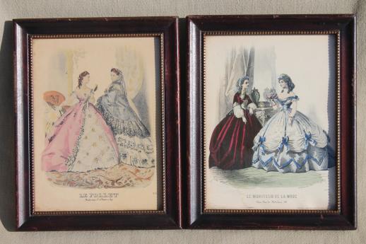collection of vintage framed Godey girls antique ladies fashion prints