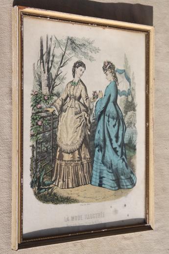 collection of vintage framed Godey girls antique ladies fashion prints
