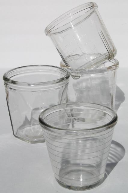 collection of vintage glass beater jars, kitchen mixer mixing bowl measures 