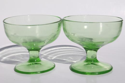 collection of vintage green depression glass sherbet bowls or ice cream dishes