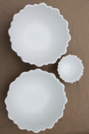 collection of vintage milk glass flower bowls, Lily Pons wild rose milk glass dishes