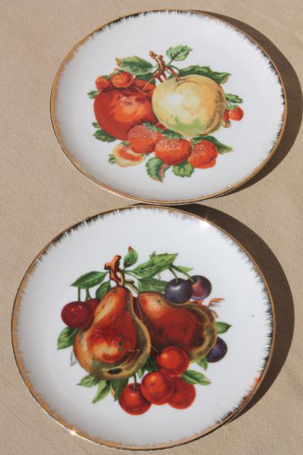 collection of vintage painted china plates w/ fruit, flowers, song birds