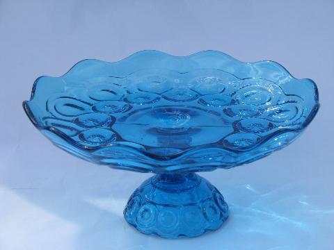 colonial blue moon & star pattern glass, salver / rolled edge compote