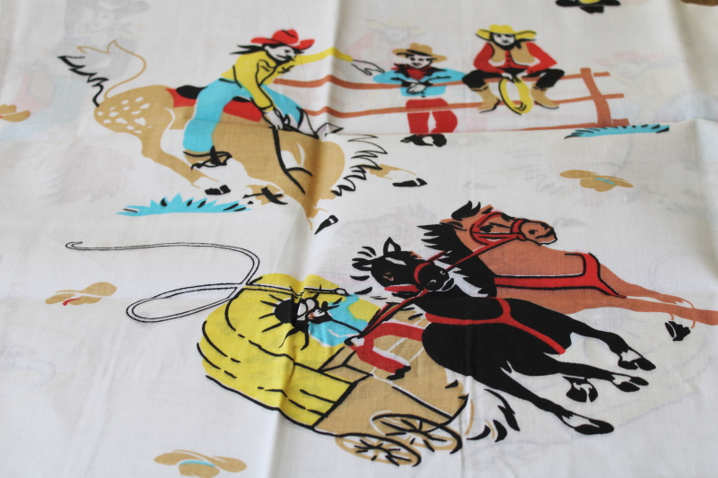 colorful vintage western print cotton poly pillowcase in pkg, cowboys  horses, covered wagon