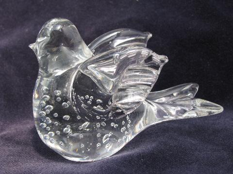 controlled bubbles vintage art glass paperweights, crystal bird and swan