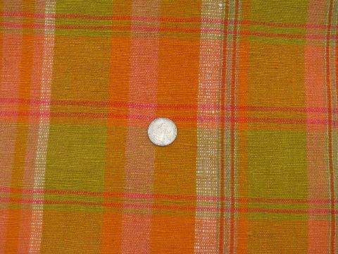 corde weave textured heavy cotton fabric, vintage 60s, retro orange plaid!