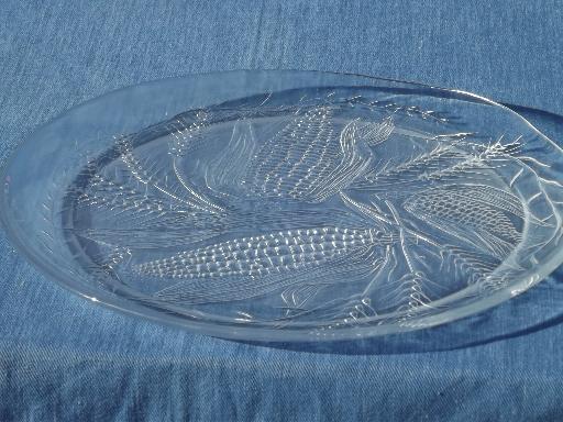 corn and wheat glass plate / serving tray, vintage French kitchen glass