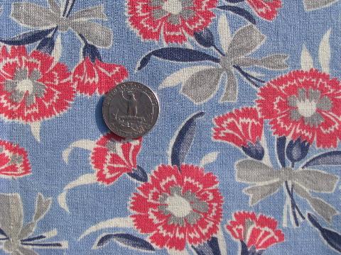 cornflowers and bows print cotton feed sack fabric, 40s-50s vintage