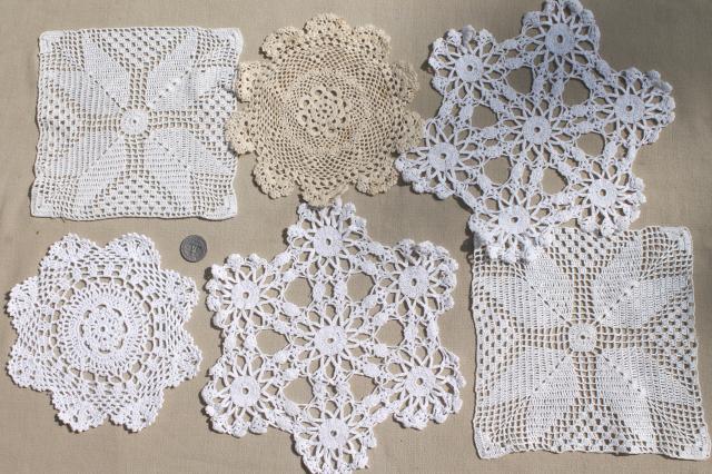 cottage style crochet doily lot, vintage & new cotton lace doilies in all sizes