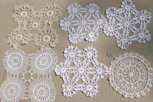 cottage style crochet doily lot, vintage & new cotton lace doilies in all sizes